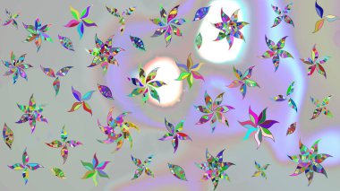 Düz Çiçek Elementleri Tasarımı. Raster illüstrasyonundaki çiçek desenli çizim. Gri renkli çiçekler. Renkli Bahar Teması çizim şablonu.