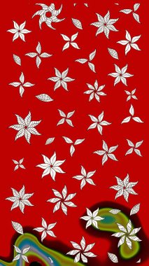 Bir sürü kırmızı ve soyut çiçekli tropik eskiz deseni. Küçük çiçekteki sevimli çiçek deseni. Renkli raster çizimi çizimi.