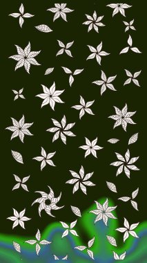 Raster illüstrasyonu. Çiçek desenli çizim. Gri renkli Asya tekstili.