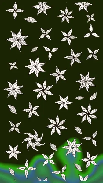 Raster illüstrasyonu. Çiçek desenli çizim. Gri renkli Asya tekstili.