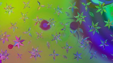 Nazik, narin çiçek arkaplanı. Çiçekli karalama şeklinde Raster çiçek deseni. Yeşil renkte çiçekler.