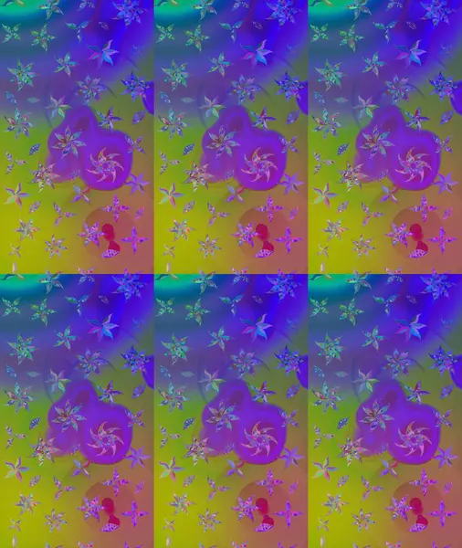 Raster illüstrasyonu. Yaprak ve çiçeklerin suluboya resimleri, menekşe renkleri üzerine çizimler. Yumuşak, bahar çiçekleri menekşe renklerinde.