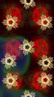 Kahverengi, kırmızı ve siyah renkli kar taneleri. Kar tanesi raster deseni. Raster illüstrasyonu. Renkli arka planda izole tatlı kar taneleri.