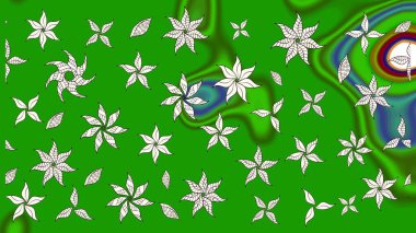 Renkli Bahar Teması eskiz kalıbı. Düz Çiçek Elementleri Tasarımı. Raster illüstrasyonundaki çiçek desenli çizim. Yeşil renkte çiçekler.