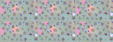 Düz Çiçek Elementleri Tasarımı. Renkli Bahar Teması eskiz kalıbı. Gri renkli çiçekler. Raster illüstrasyonunda çiçek deseni çizimi.