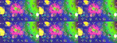 Raster illüstrasyonu. Küçük çiçekli yay deseni çiz. Suluboya tarzında mavi renkler üzerine.