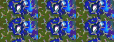 Kar tanelerinin soyut arkaplanı olan şirin bir Noel arkaplanı. Yeşil, mavi ve mor kar taneleri. Raster illüstrasyonu. Noel ve yeni yıl moda baskıları için tatil tasarımı. Renkler.