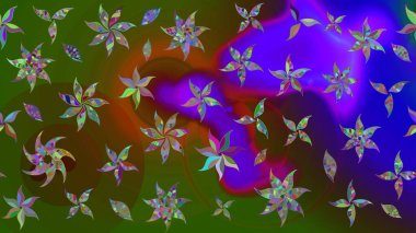 Yumuşak, yeşil renkli bahar çiçekleri. Raster illüstrasyonu. Çiçek ve yapraklı karalama şeklinde Raster çiçek deseni.