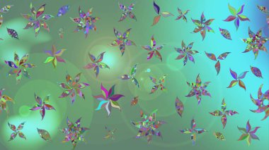 Raster illüstrasyonundaki çiçek desenli çizim. Suluboya tarzında yeşil renkte çiçekler.