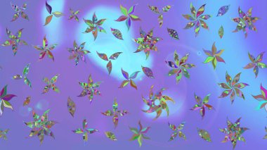 Yumuşak, mor renkte bahar çiçekleri. Raster illüstrasyonu. Çiçek ve yapraklı karalama şeklinde Raster çiçek deseni.