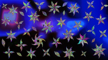 Soyut etnik raster çizim kalıbı. Vadinin mavi renkli çiçekleri. Çiçekler..