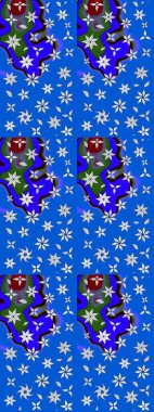 Raster illüstrasyonu. Mavi renkte karalamalı çiçek deseni çiz.