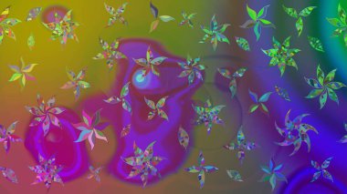 Yeşil renkli çiçekler. Raster illüstrasyonu. Raster illüstrasyonu. Çiçek desenli çizim. Asya tekstil tarzında.