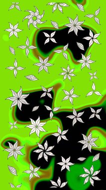 Yeşil renkli çiçekler. Çiçek süslemeli çizim deseni. Raster illüstrasyonu.