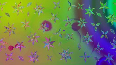 Raster illüstrasyonundaki çiçek desenli çizim. Suluboya tarzında yeşil renkte çiçekler.