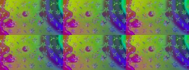 Yumuşak, yeşil renkli bahar çiçekleri. Çiçek ve yapraklı karalama şeklinde Raster çiçek deseni. Raster illüstrasyonu.