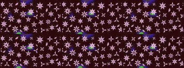 Renkli Bahar Teması eskiz kalıbı. Kahverengi renkli çiçekler. Çiçekli çizim şekli. Düz Çiçek Elementleri Tasarımı.