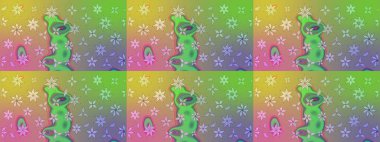 Yaprak ve çiçeklerin suluboya resimleri, yeşil renkte çizimler. Yumuşak, yeşil renkli bahar çiçekleri. Raster illüstrasyonu.