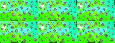 Yeşil arka planda. Tekstil, kumaş, ambalaj, hatıra defteri için hoş bir çiçek arkaplanı. Elle çizilmiş çiçek desenli Raster çizimi. Çocuksu tasarım.