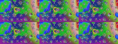 Raster illüstrasyonundaki çiçek desenli çizim. Yeşil renkte çiçekler.