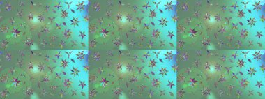 El çizimi. Çiçekli, yapraklı, çiçek desenli eskiz. Raster illüstrasyonu.