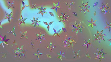 El çizimi. Raster illüstrasyonu. Çiçekli, yapraklı, çiçek desenli çizim..