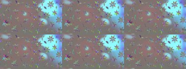 Raster suluboya çiçek deseni, narin çiçekler, gri çiçekler, tebrik kartı şablonu. Güzel kumaş deseni.