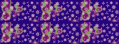 Suluboya elle çizilmiş çiçek desenli eskiz deseni. Parlak renkli fantezi çiçekleri, yapraklar, mavi renkli tomurcuklar.