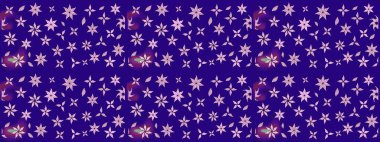 Raster Illustrasyon 'daki Çiçek Deseni' nin son moda çizimi. Renkli Yaz Temalı eskiz kalıbı. Mavi renkli çiçekler. Düz Çiçek Elementleri Tasarımı.