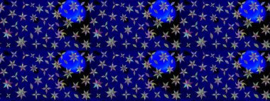 Raster illüstrasyonundaki çiçek desenli çizim. Mavi renkte çiçekler.