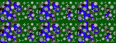 Raster illüstrasyonundaki çiçek desenli çizim. Yeşil renkte çiçekler.