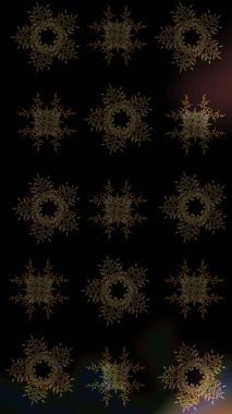 Noel ve yeni yıl moda baskıları için tatil tasarımı. Kar tanelerinin soyut arkaplanlı Noel şablonu. Siyah, kahverengi ve gri kar taneleri. Raster illüstrasyonu.