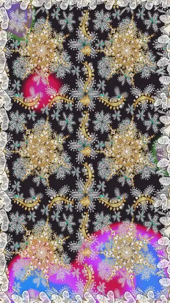 Paisleys zarif çiçek desenli dikdörtgen arka plan duvar kâğıdı illüstrasyonlu klasik stil, modern 3D çizgili sanat altın ve gri desenli çiçek yaprakları ve süslemeleri..