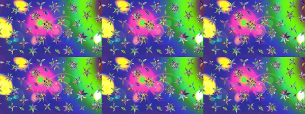 Raster illüstrasyonu. Küçük çiçekli yay deseni çiz. Suluboya tarzında mavi renkler üzerine.