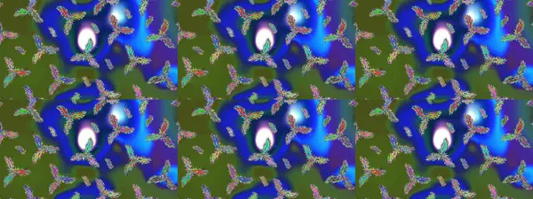 Kar tanelerinin soyut arkaplanı olan şirin bir Noel arkaplanı. Yeşil, mavi ve mor kar taneleri. Raster illüstrasyonu. Noel ve yeni yıl moda baskıları için tatil tasarımı. Renkler.