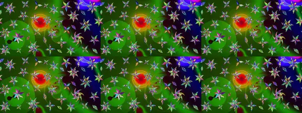 Çiçeksel elementlerle süslenmiş zarif raster dokusu. Küçük çiçekte hoş bir çiçek deseni var. Parlak çiçekli yeşil renkler üzerine soyut çizim deseni.