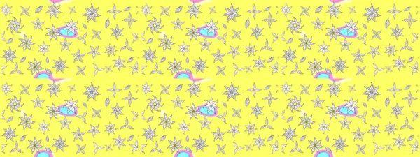 Çizim çiçek deseni duvar kağıdı, web sitesi arka planı, ambalaj kağıdı, davetiye, broşür, afiş veya web sitesi için kullanılabilir. El çizimi Raster çizimi. Parlak elementlerin.