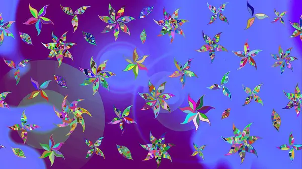 Bahar çiçekleri dallı desen, mor renkler ve çiçek silueti. Raster deseni.