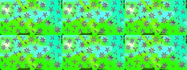 Yeşil arka planda. Tekstil, kumaş, ambalaj, hatıra defteri için hoş bir çiçek arkaplanı. Elle çizilmiş çiçek desenli Raster çizimi. Çocuksu tasarım.