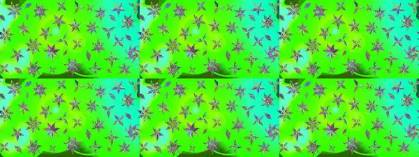 Raster illüstrasyonu. Yeşil renkte karalamalı çiçek deseni çiz.