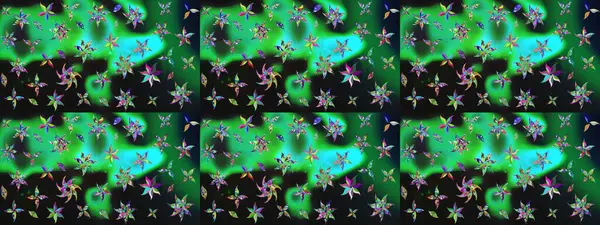 Yeşil renkli çiçekler. Asya tekstil tarzında. Renkli Bahar Teması eskiz kalıbı. Raster illüstrasyonu. Çiçek desenli çizim. Düz Çiçek Elementleri Tasarımı.