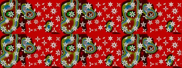 El çizimi. Çiçekli, yapraklı, çiçek desenli eskiz. Raster illüstrasyonu.