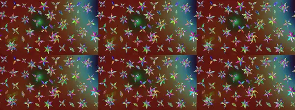 Asya tekstil tarzında. Raster illüstrasyonu. Çiçek desenli çizim. Raster illüstrasyonu. Kahverengi renkte çiçekler.