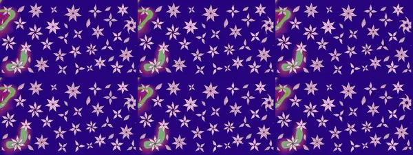 Mavi renkli çiçekler. Raster illüstrasyonu. Raster illüstrasyonu. Asya tekstil tarzında. Çiçek desenini çiz.