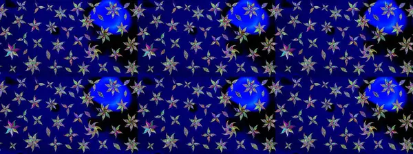 Raster illüstrasyonundaki çiçek desenli çizim. Mavi renkte çiçekler.