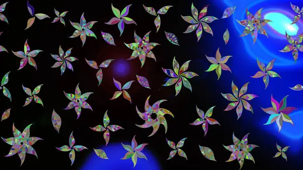 Siyah renklerde. Raster illüstrasyonu. 3D çiçekler, çizim.