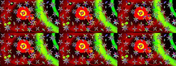 Raster illüstrasyonu. Kumaş, tekstil, duvar kağıdı baskısı için. Miles Fleur, süslü püslü bir süs. Eski usul. Tomurcukları papatya çiçekleri olan sevimli bir çiçek deseni. Taslak arkaplan.