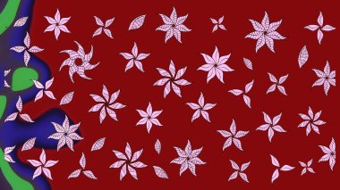 Çiçek ve yapraklı karalama şeklinde Raster çiçek deseni. Kibarca, kırmızı renkte bahar çiçekleri. Raster illüstrasyonu.