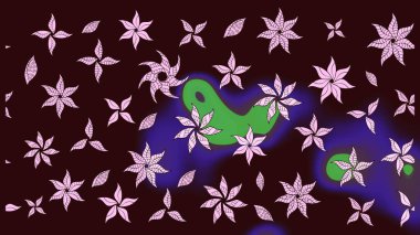 Raster illüstrasyonu. Şatafatlı bahar bahçesi dokusu. Kahverengi renkli çiçekler. Çiçek deseni. Kahverengi renkte çiçek çizimi.