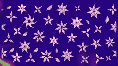 Mavi renkli bitkilerden oluşan parlak çiçekli çizim deseni.